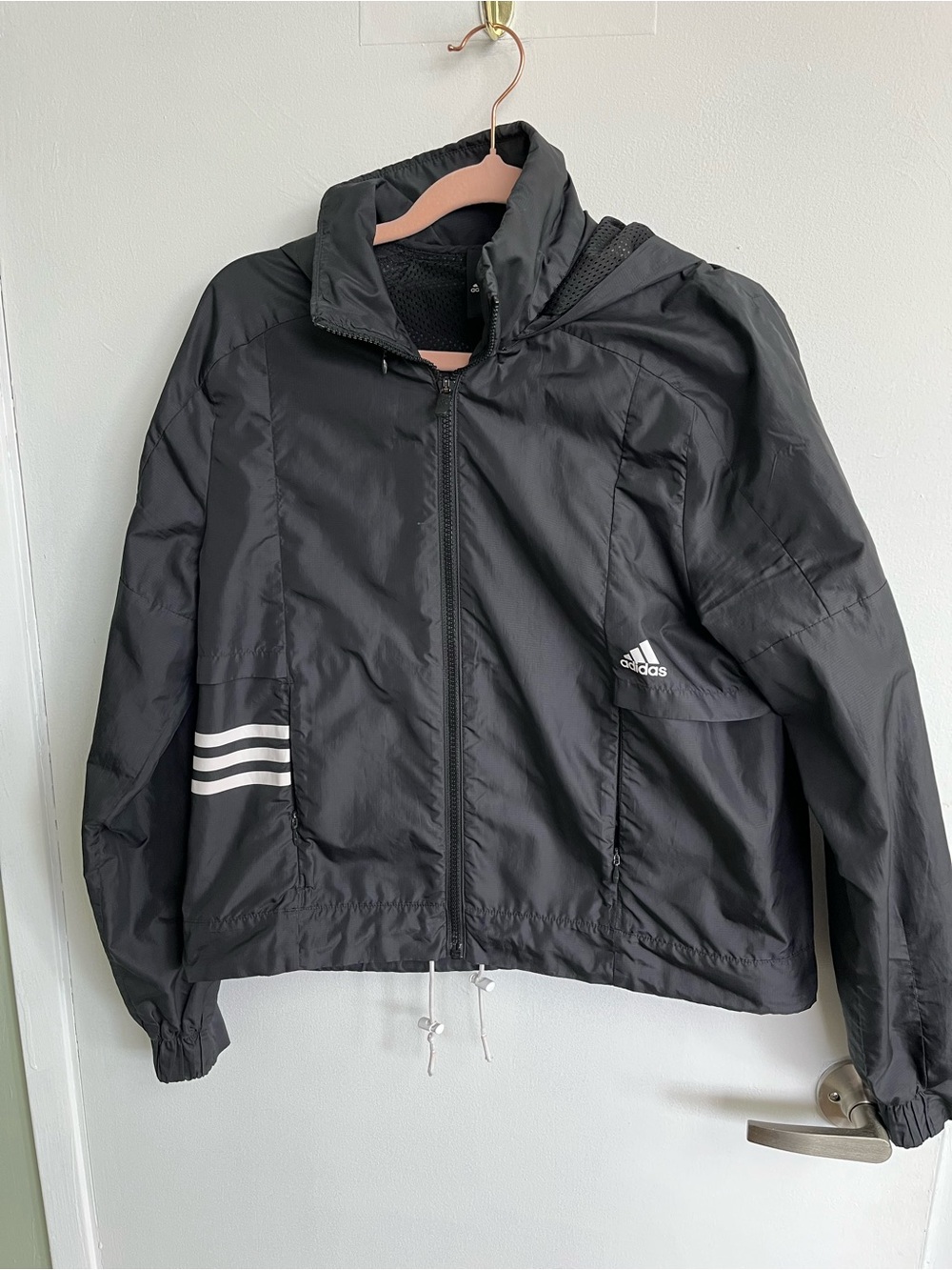 adidas Black Jacket with White Stripe Accents
